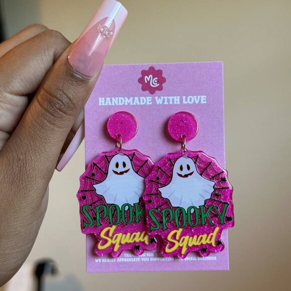 Spooky Squad Ghost Earrings | Cute Pink Halloween Statement Jewelry - Picture 4 of 4